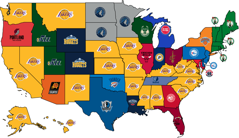 Most Popular NBA Team by State